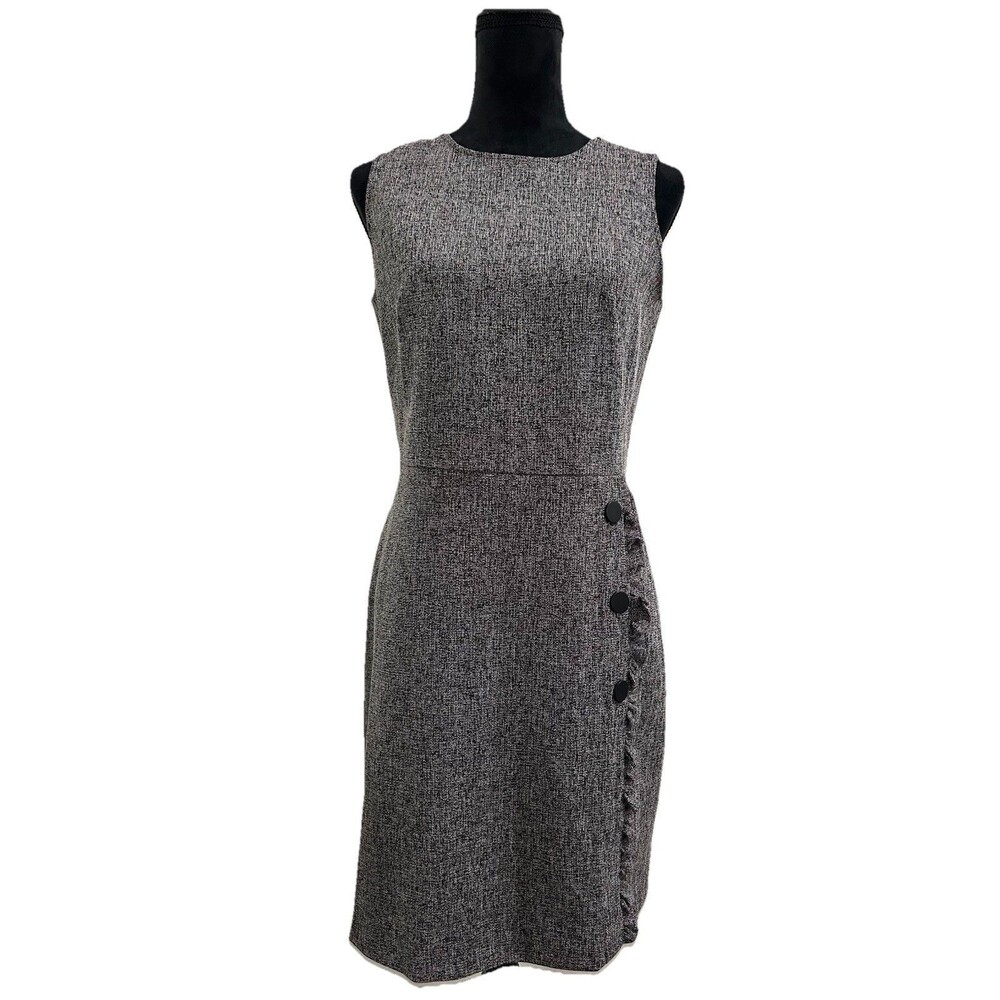 LOFT Womens Size 6 Grey Tweed Dress Sleeveless Round Neck Zipper Business